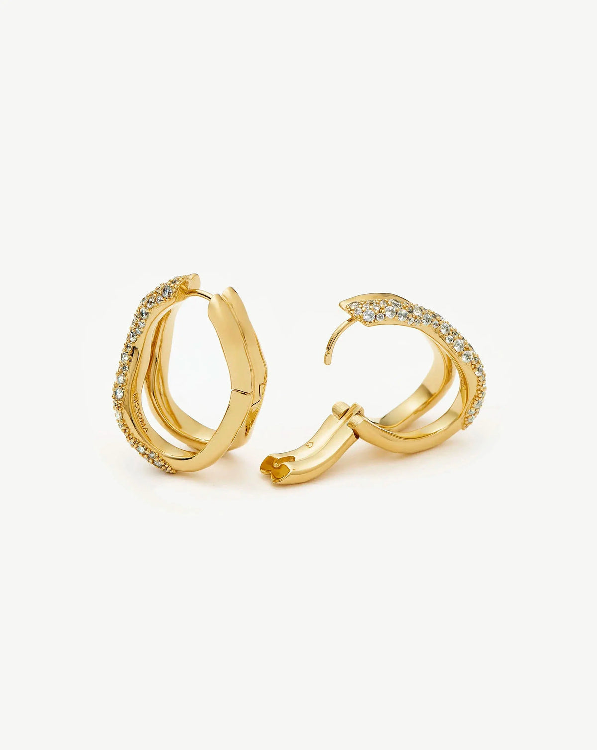 Molten Snow Double Medium Hoop Earrings | 18ct Gold Plated/Cubic Zirconia