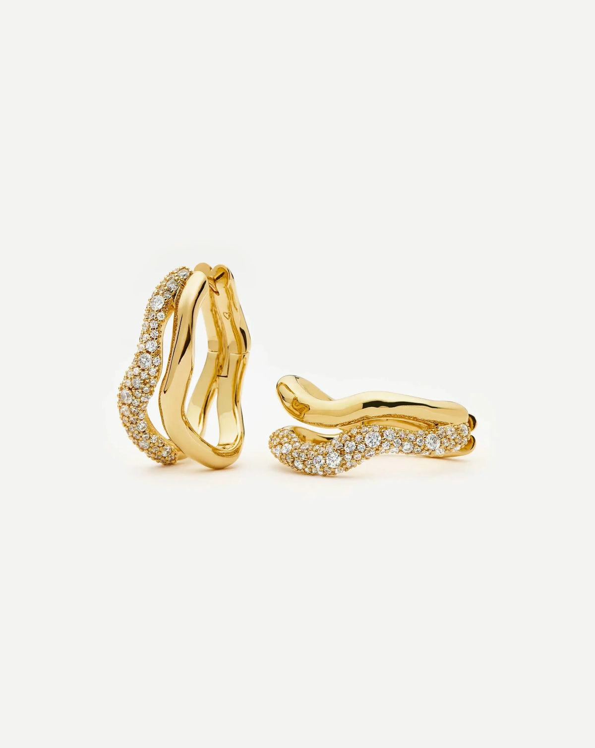 Molten Snow Double Medium Hoop Earrings | 18ct Gold Plated/Cubic Zirconia