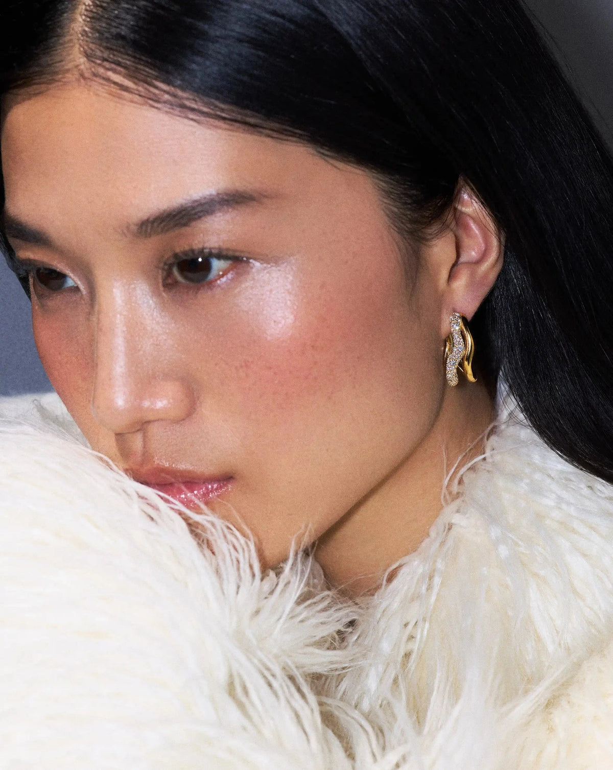 Molten Snow Double Medium Hoop Earrings | 18ct Gold Plated/Cubic Zirconia