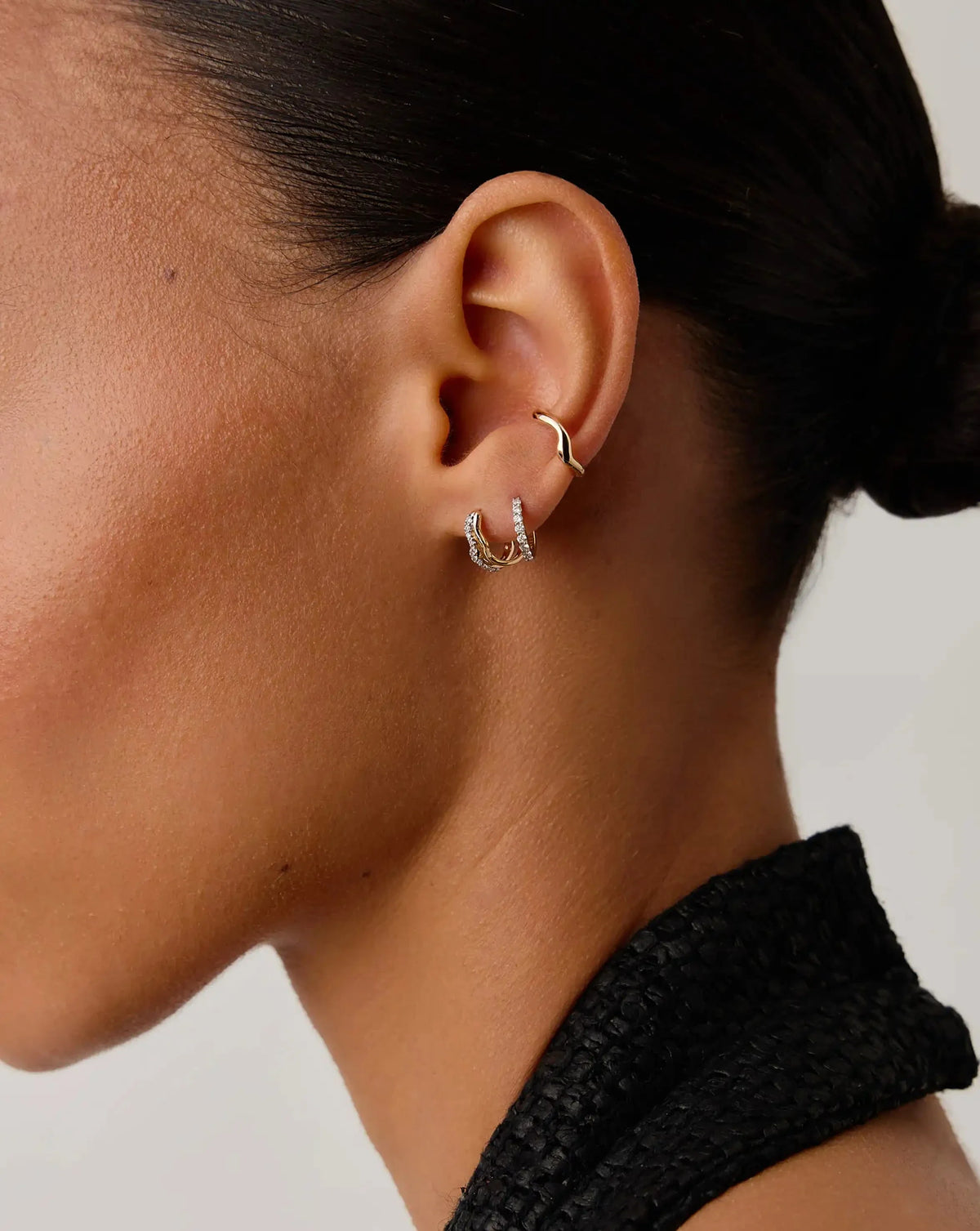 Molten Snow Solid Gold Diamond Double Mini Hoop Earrings | 9ct Solid Yellow Gold/Lab Grown Diamond