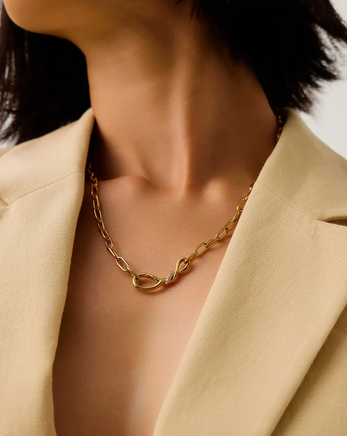 Molten Snow Paperclip Chain Necklace | 18ct Gold Plated/Cubic Zirconia
