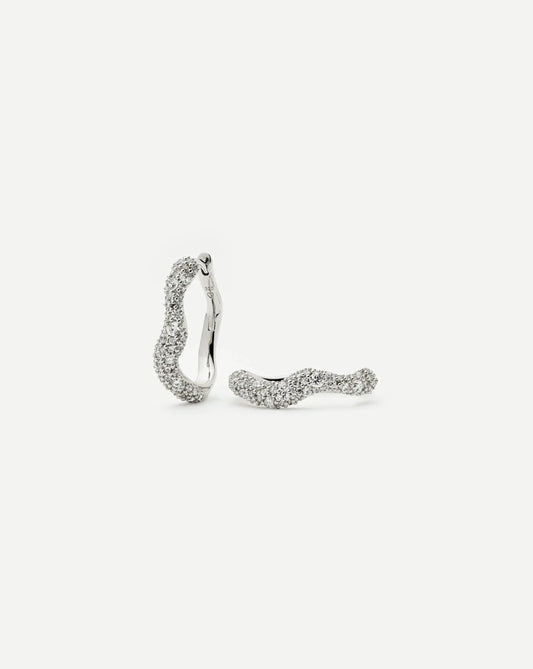 Molten Snow Small Hoop Earrings | Silver Plated/Cubic Zirconia