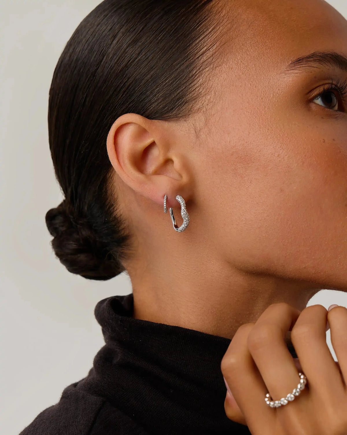 Molten Snow Small Hoop Earrings | Silver Plated/Cubic Zirconia