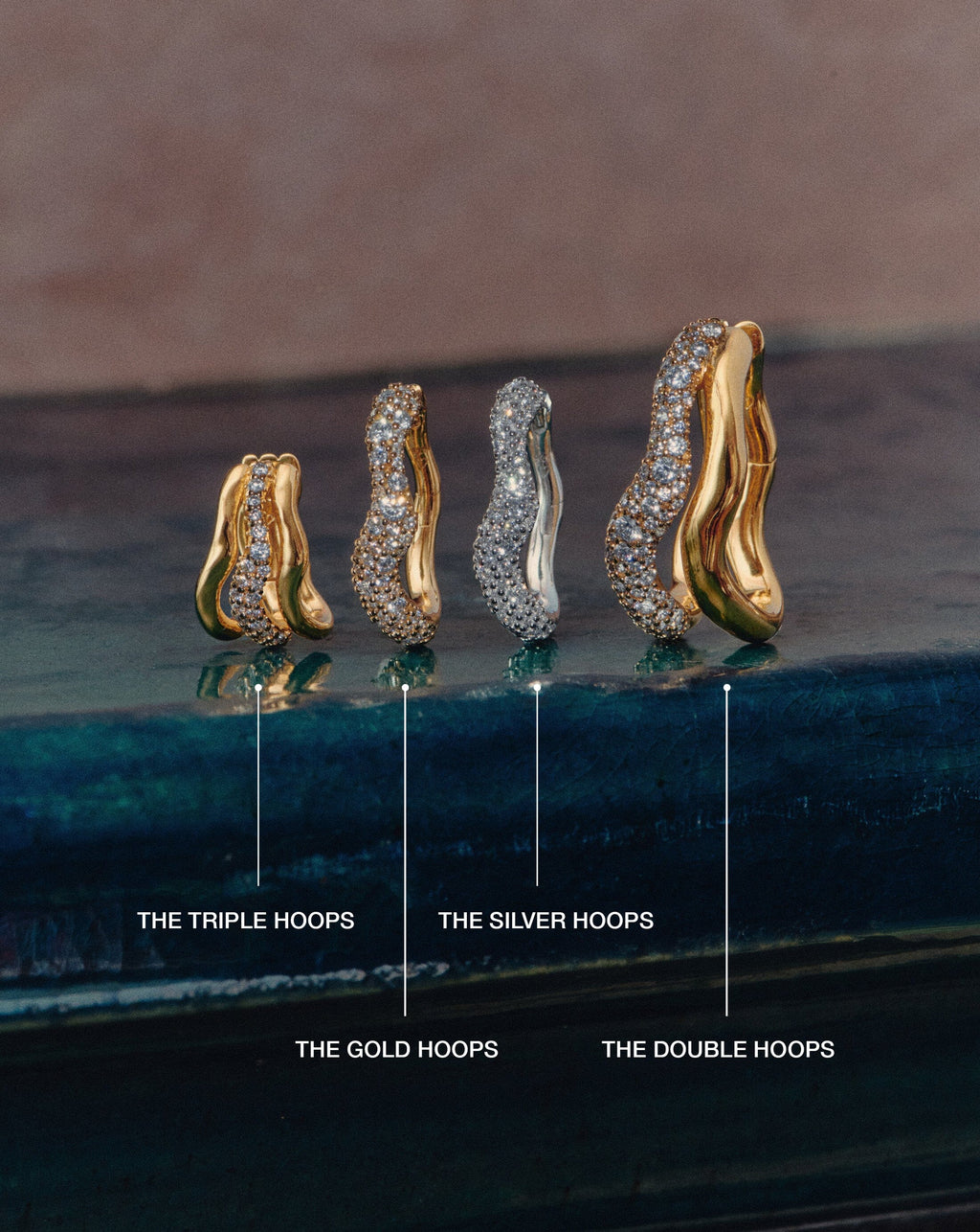 Molten Snow Triple Small Hoop Earrings | 18ct Gold Plated/Cubic Zirconia