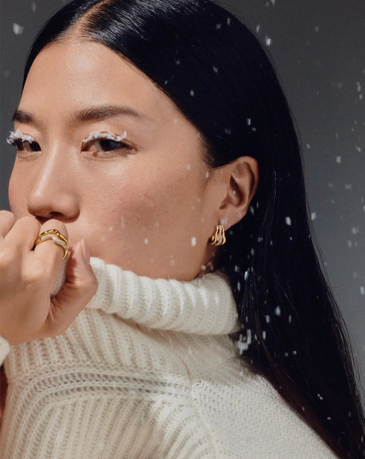 Molten Snow Triple Small Hoop Earrings | 18ct Gold Plated/Cubic Zirconia