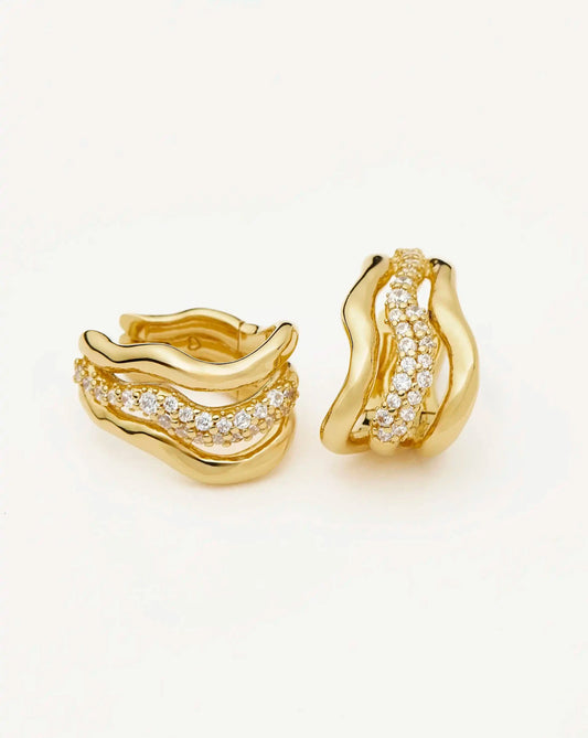 Molten Snow Triple Small Hoop Earrings | 18ct Gold Plated/Cubic Zirconia