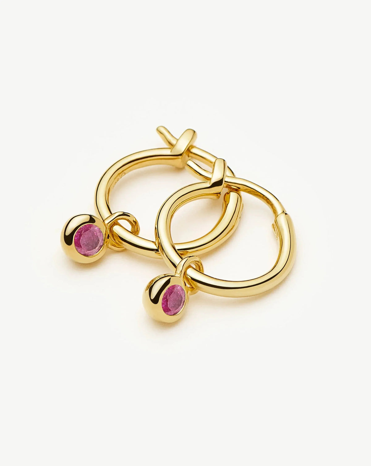 October Birthstone Mini Charm Hoop Earrings | 18ct Gold Plated/Pink Tourmaline