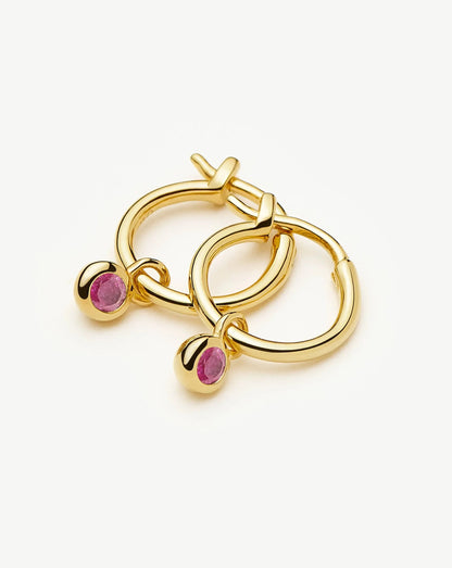 October Birthstone Mini Charm Hoop Earrings | 18ct Gold Plated/Pink Tourmaline