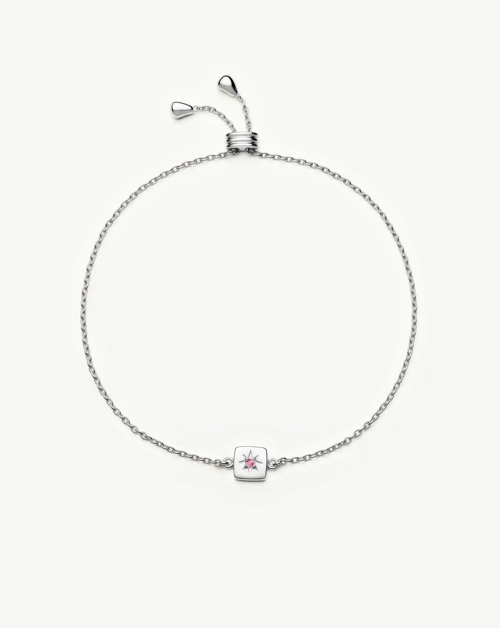 October Birthstone Slider Bracelet | Silver Plated/Pink Tourmaline