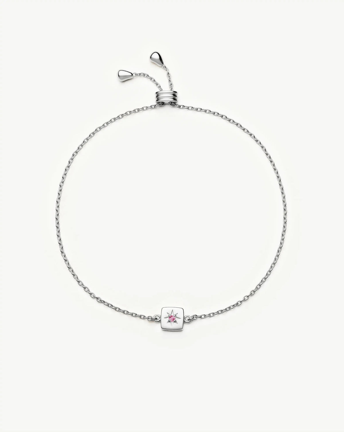October Birthstone Slider Bracelet | Silver Plated/Pink Tourmaline