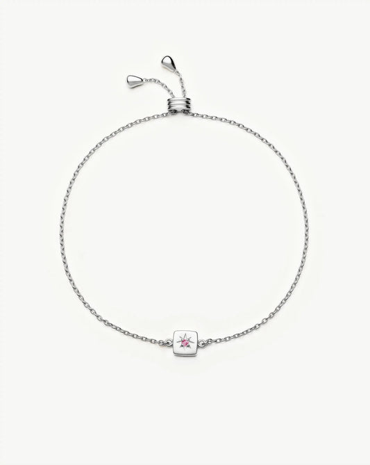 October Birthstone Slider Bracelet | Silver Plated/Pink Tourmaline