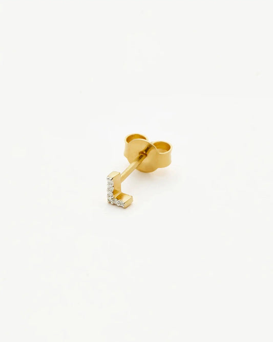 Pave Initial Single Stud Earring - Initial L | 18ct Gold Vermeil/Cubic Zirconia