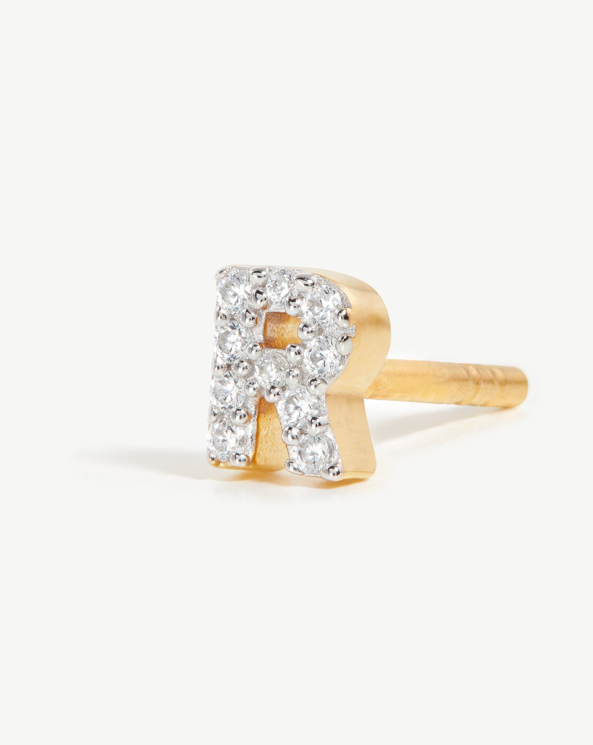 Pave Initial Single Stud Earring - Initial R | 18ct Gold Vermeil/Cubic Zirconia
