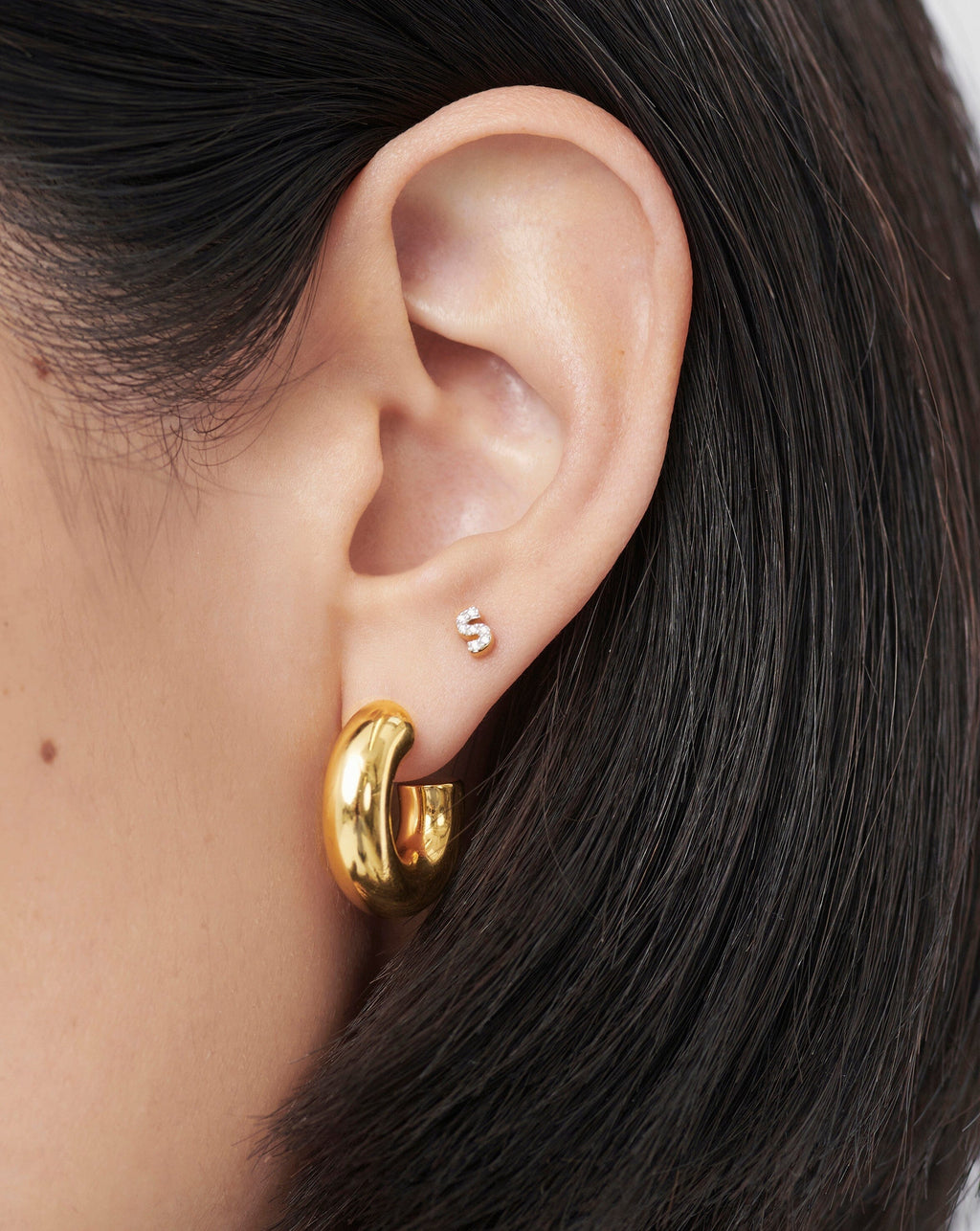 Pave Initial Single Stud Earring - Initial S | 18ct Gold Vermeil/Cubic Zirconia