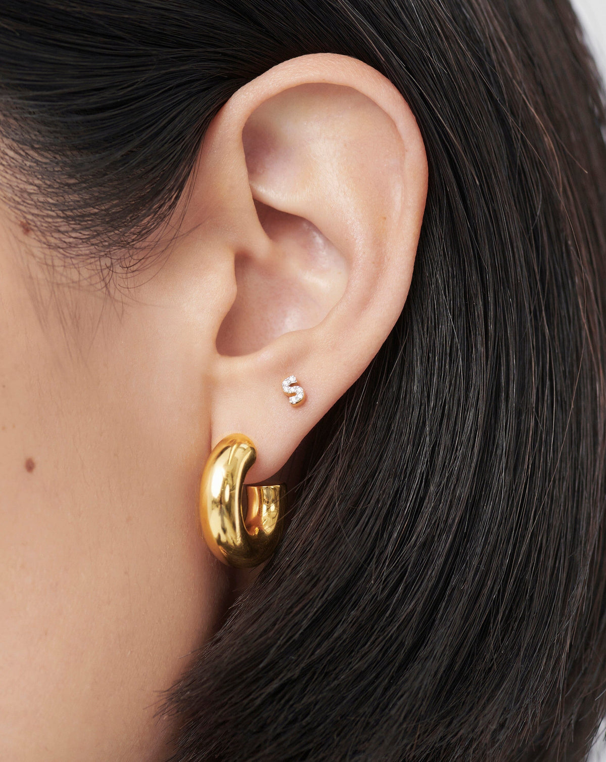 Pave Initial Single Stud Earring - Initial S | 18ct Gold Vermeil/Cubic Zirconia