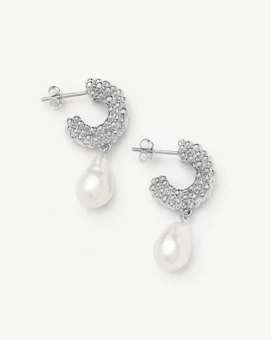 Pearl Baya Charm Hoop Earrings | Silver Plated/Pearl
