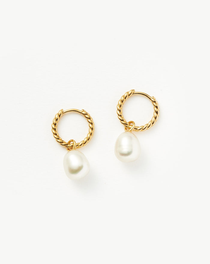 Pearl Twisted Small Drop Hoop Earrings | Gold Plated Vermeil/Pearl