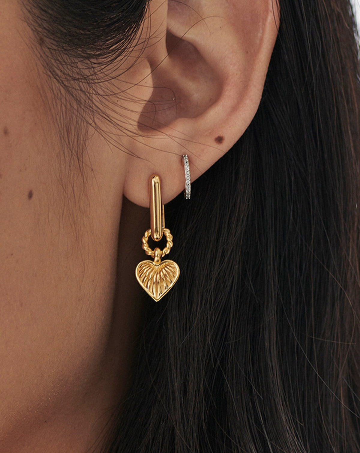 Ridge Heart Charm Earrings | 18ct Gold Plated