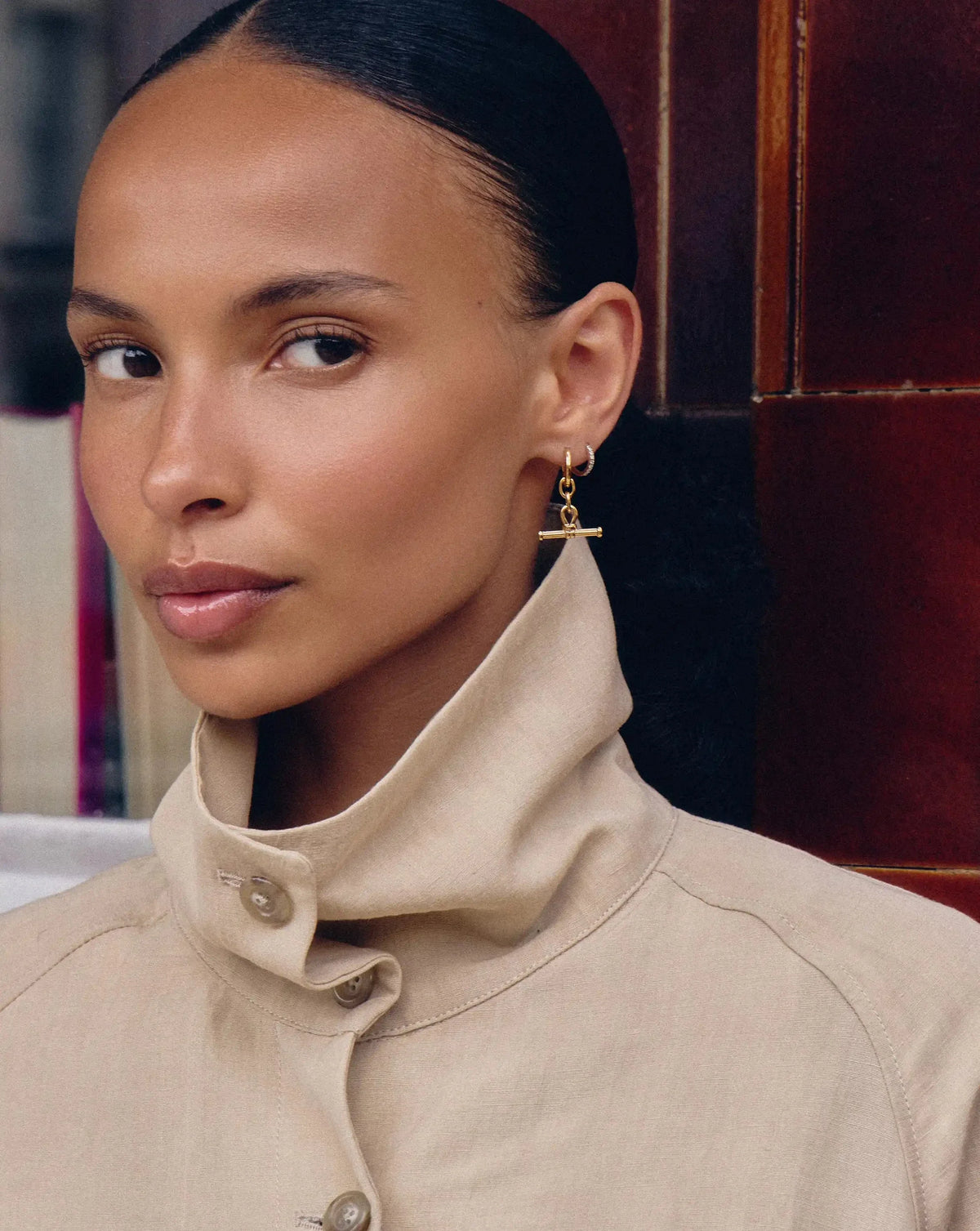 Ridge T-Bar Charm Hoop Earrings | 18ct Gold Plated