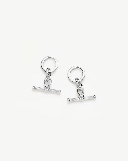 Ridge T-Bar Charm Hoop Earrings | Silver Plated