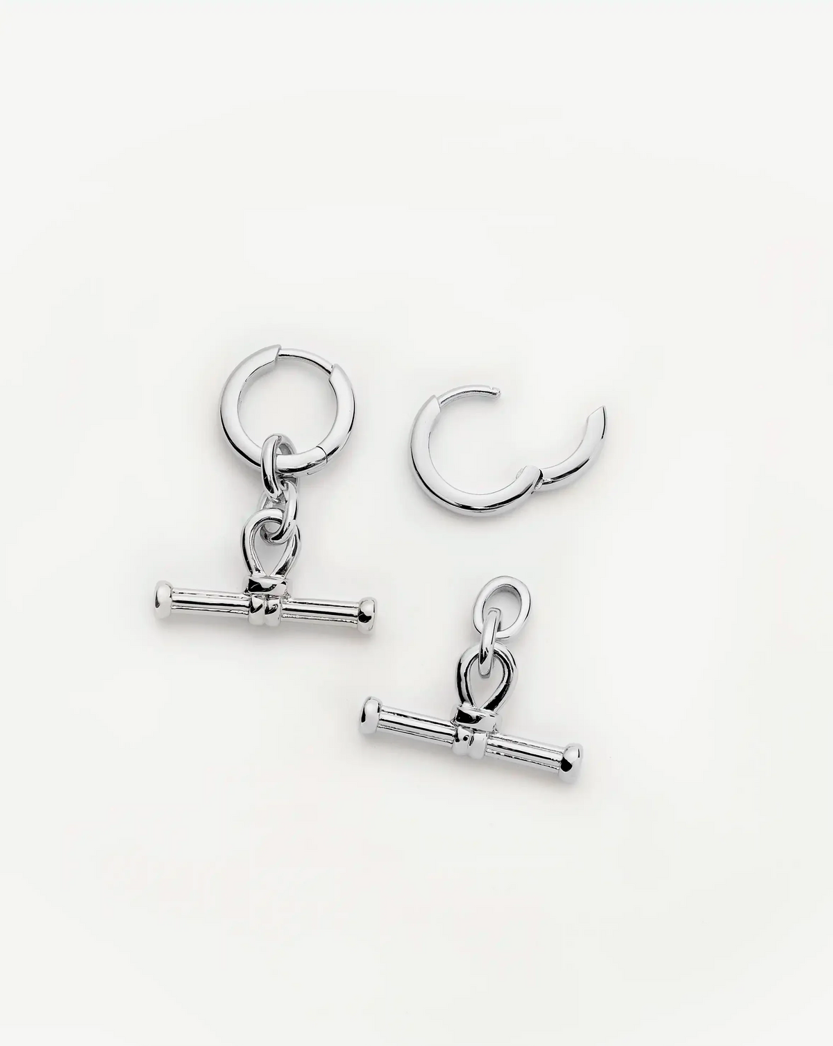 Ridge T-Bar Charm Hoop Earrings | Silver Plated