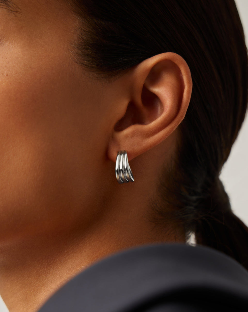 Savi Triple Ridge Hoop Earrings | Silver Plated