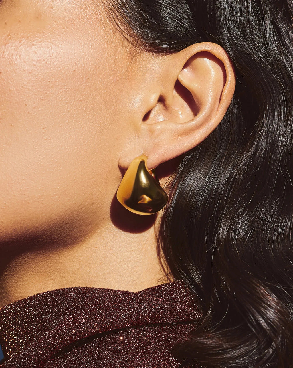 Sculptural Chubby Dome Medium Hoop Earrings | 18ct Gold Plated