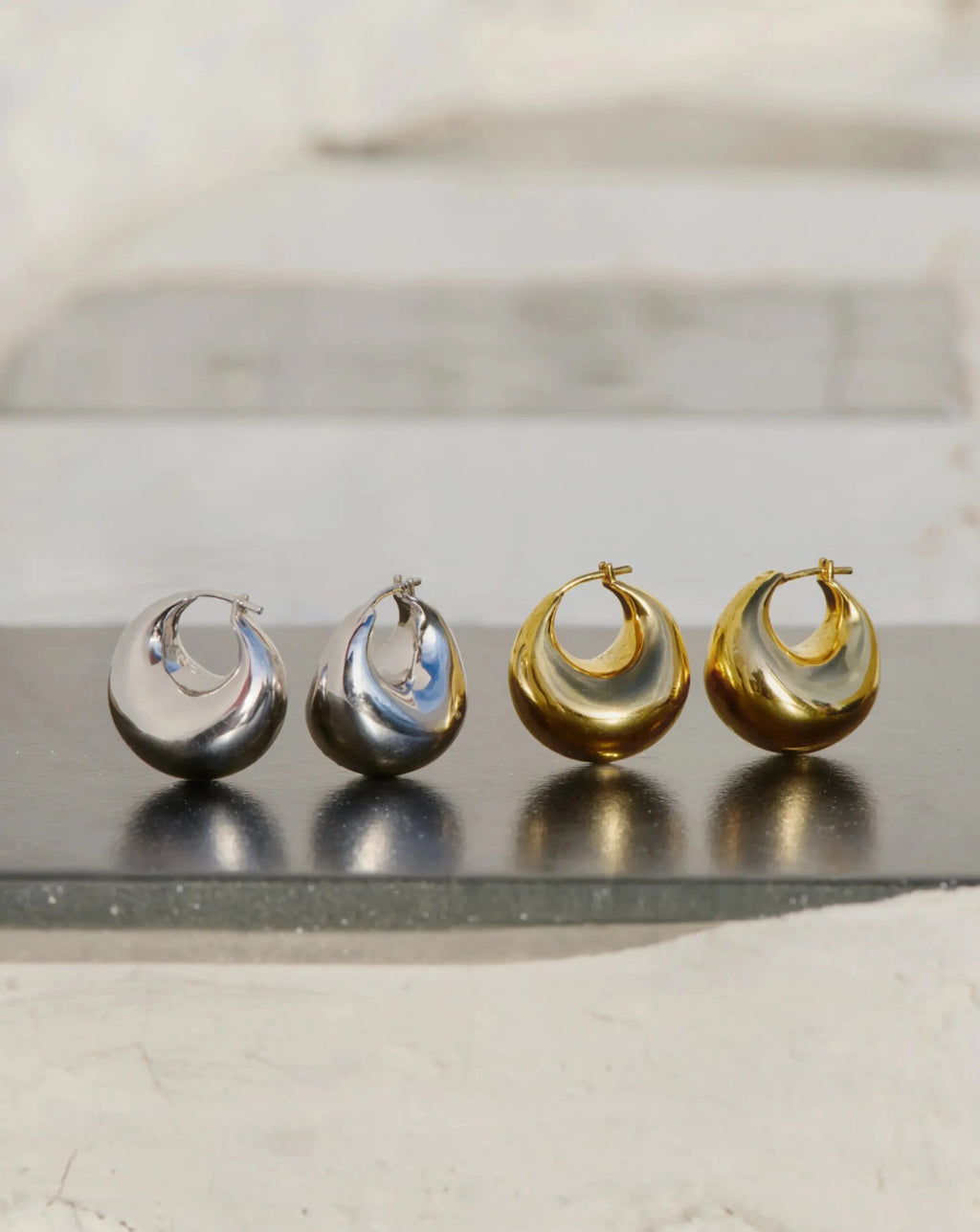 Sculptural Chubby Dome Small Hoop Earrings | 18ct Gold Plated