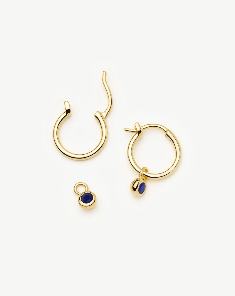 September Birthstone Mini Charm Hoop Earrings | 18ct Gold Plated/Lapis
