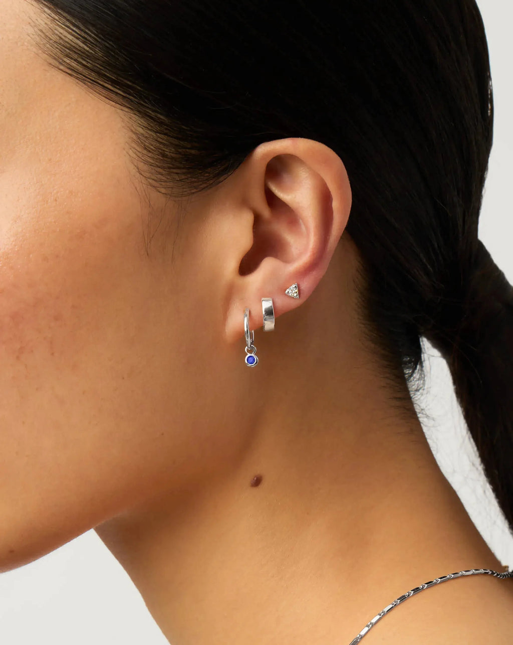 September Birthstone Mini Charm Hoop Earrings | Silver Plated/Lapis