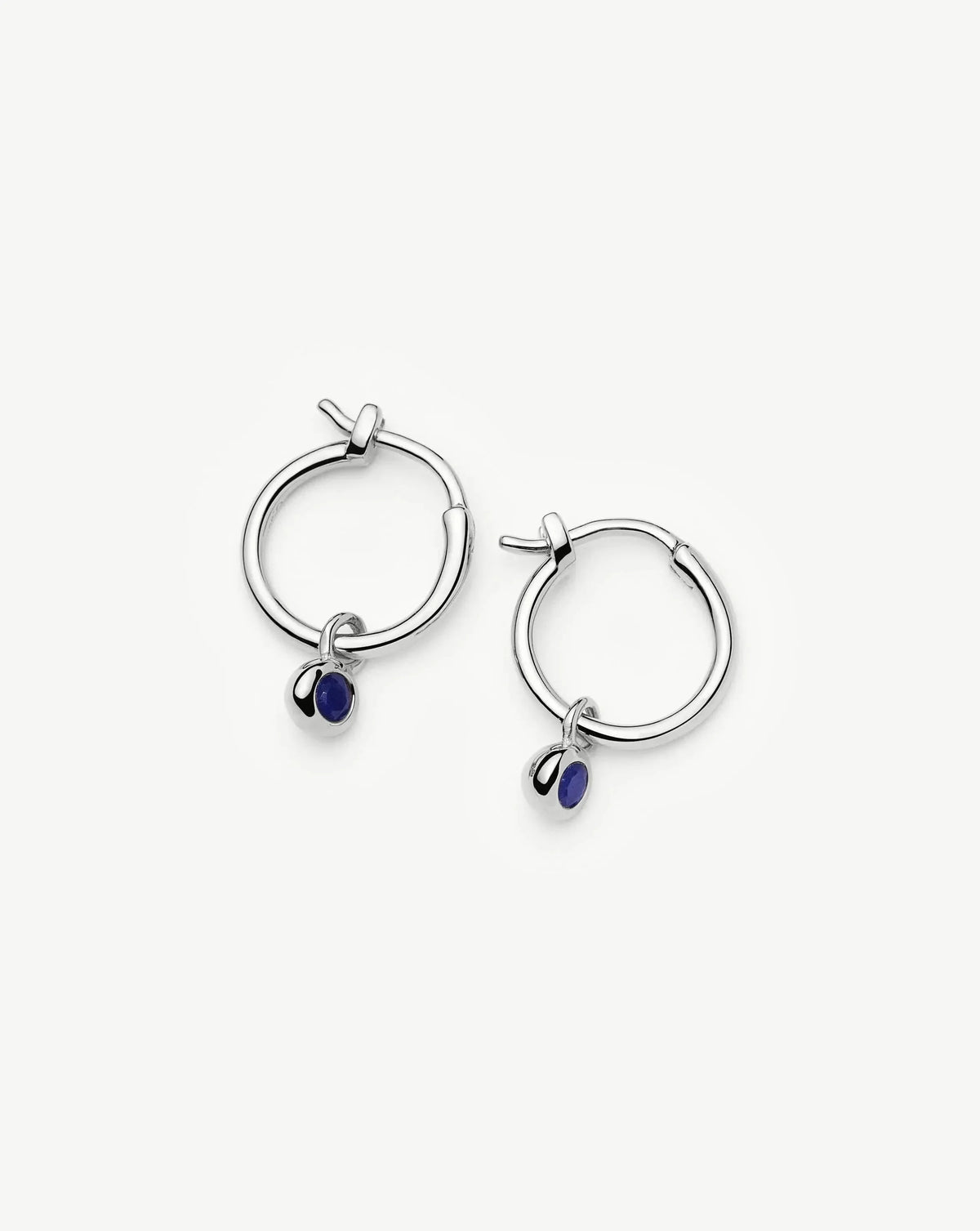 September Birthstone Mini Charm Hoop Earrings | Silver Plated/Lapis