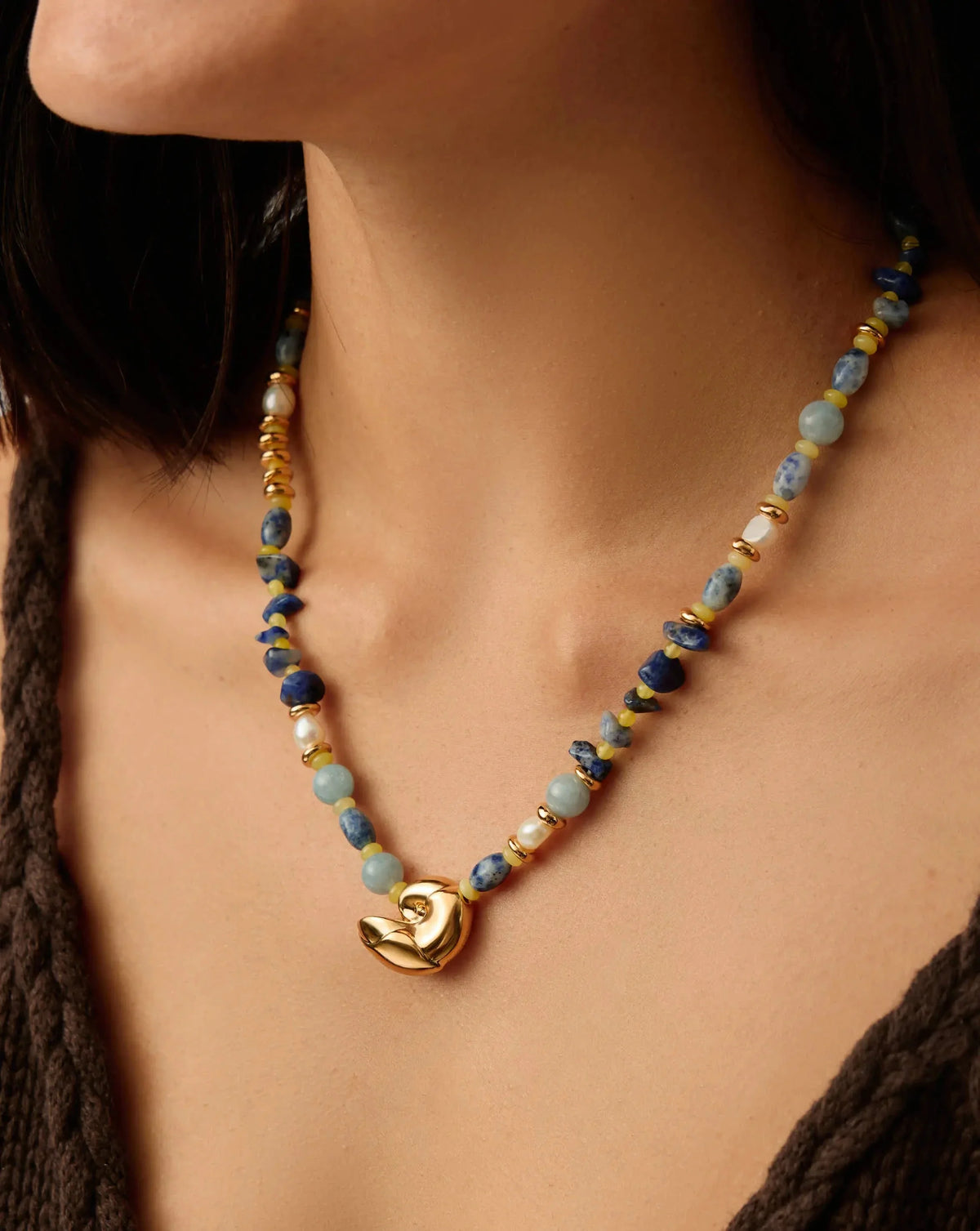 Shell Statement Multi Beaded Necklace | 18ct Gold Plated/Multi Gemstone