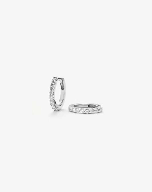 Solid Gold Classic Diamond Huggies | 9ct Solid White Gold/Diamond