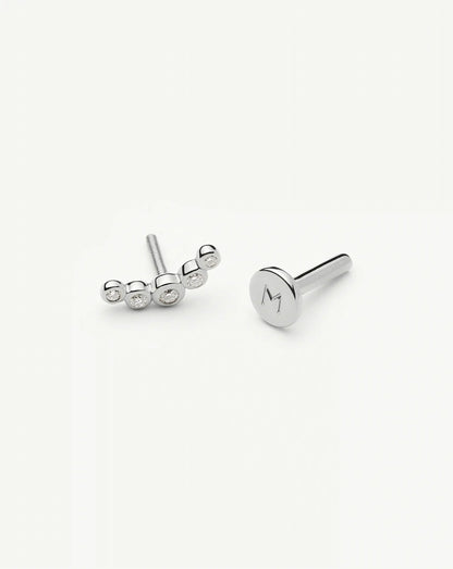 Solid Gold Diamond Ear Climber Flat Back Stud Earring | 9ct Solid White Gold