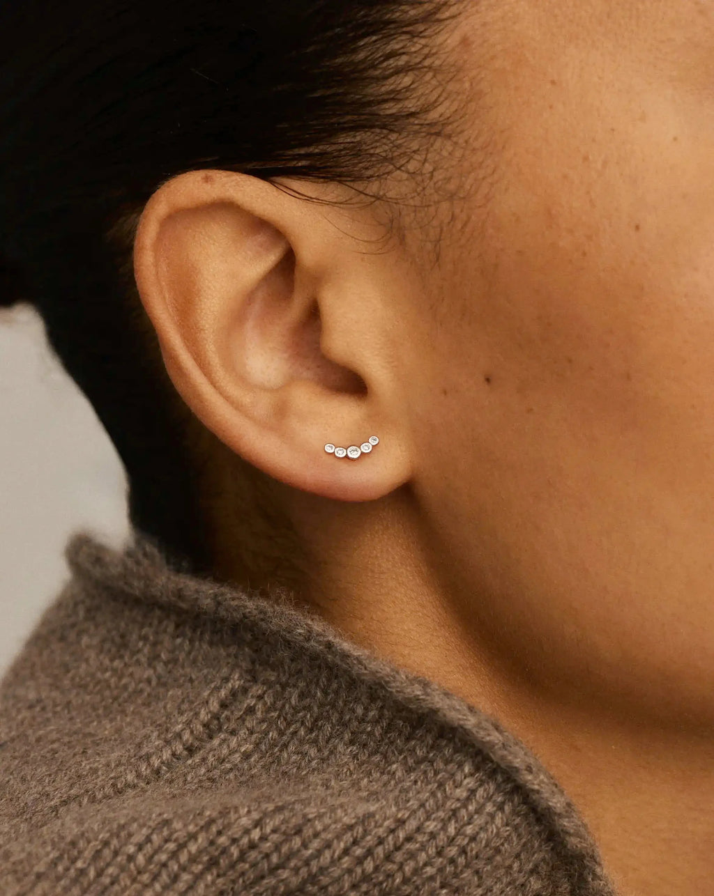 Solid Gold Diamond Ear Climber Flat Back Stud Earring | 9ct Solid White Gold