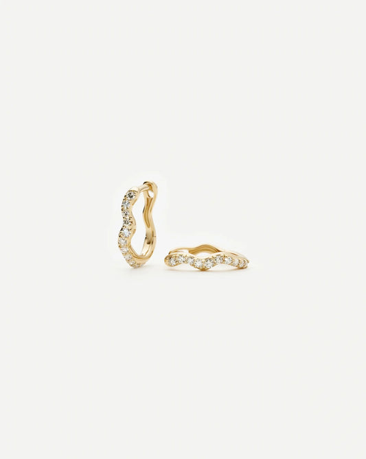 Solid Gold Diamond Molten Snow Huggie Earrings | 9ct Solid Yellow Gold/Lab Grown Diamonds