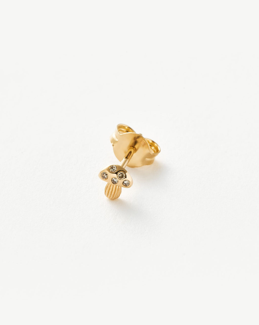 Solid Gold Diamond Mushroom Single Stud Earring