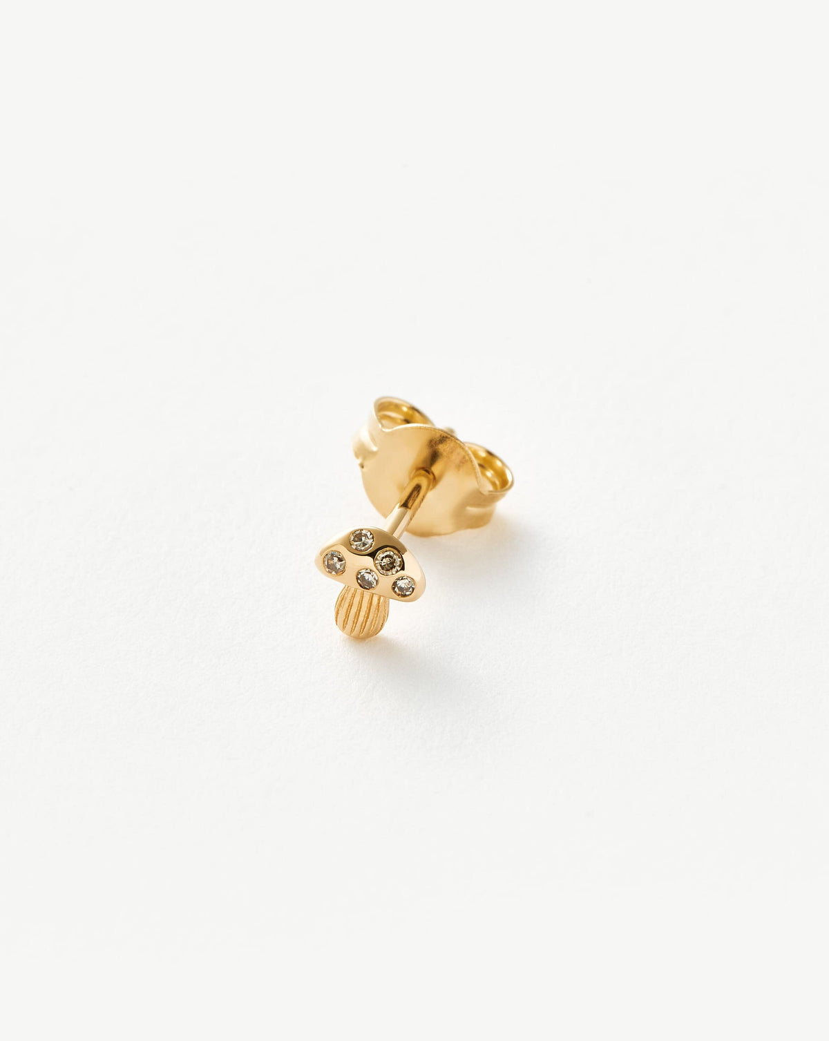 Solid Gold Diamond Mushroom Single Stud Earring