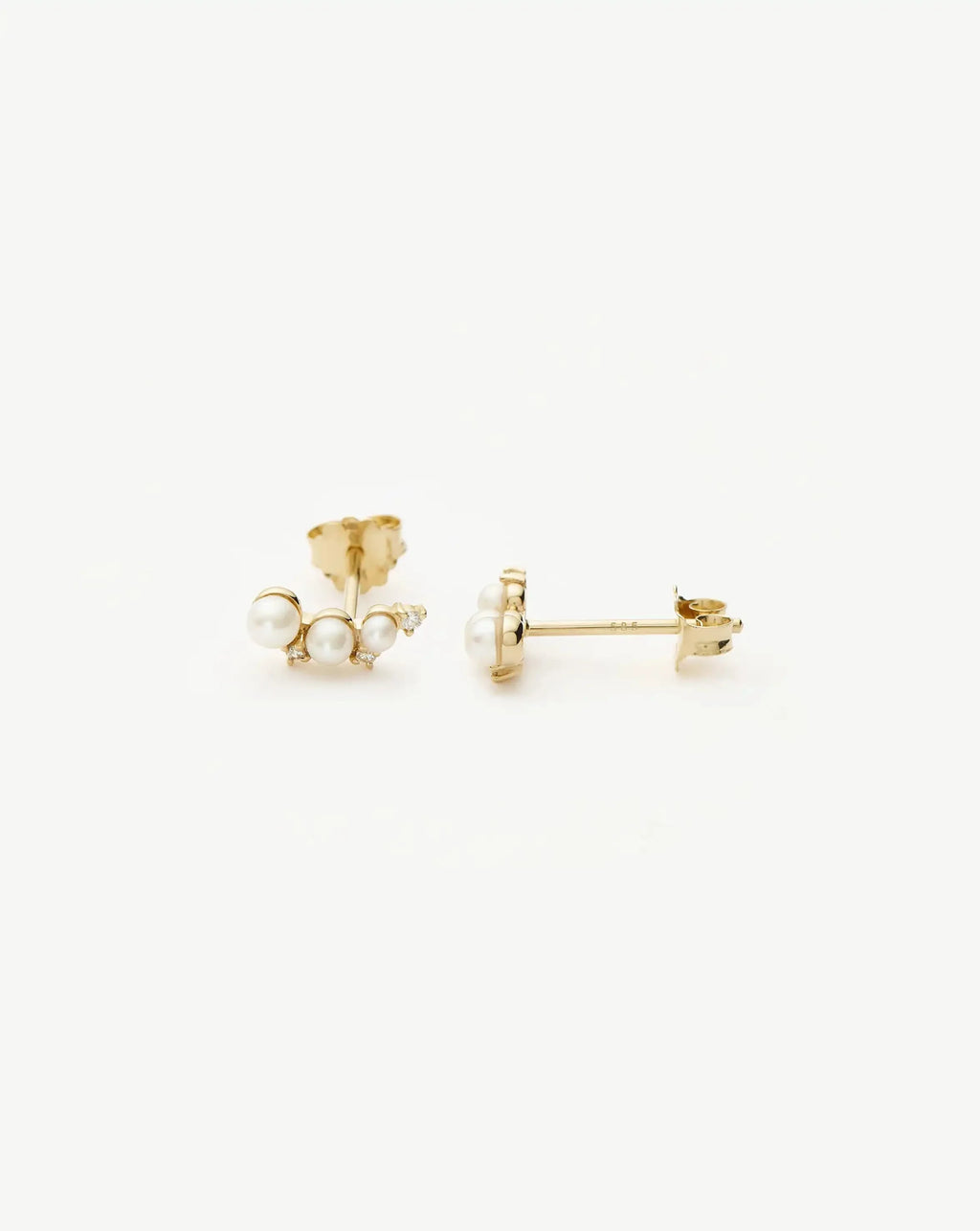 Solid Gold Diamond & Pearl Mini Climber Stud Earrings | 9ct Solid Gold/Pearl