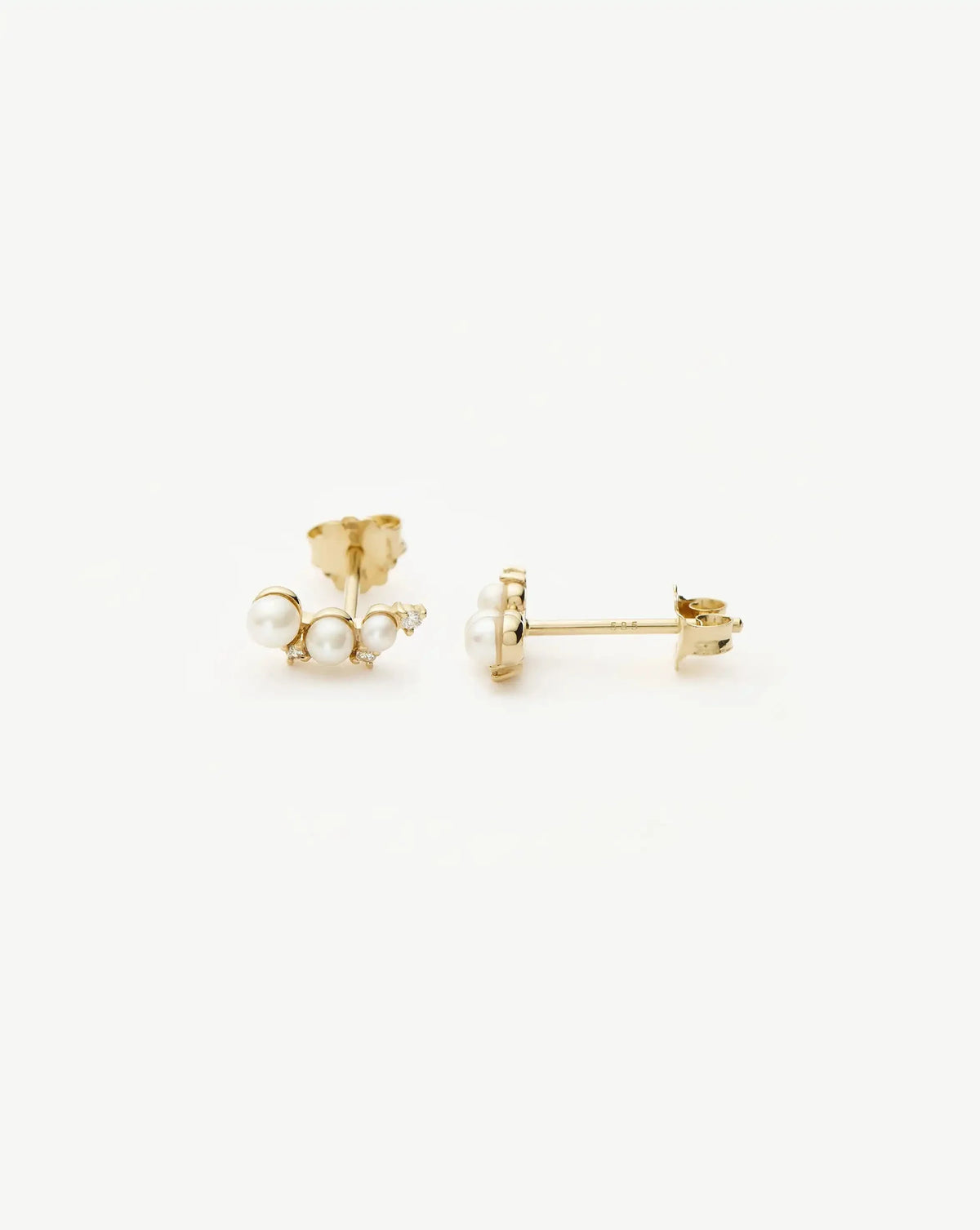 Solid Gold Diamond & Pearl Mini Climber Stud Earrings | 9ct Solid Gold/Pearl