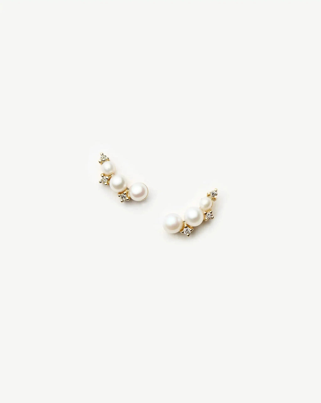 Solid Gold Diamond & Pearl Mini Climber Stud Earrings | 9ct Solid Gold/Pearl