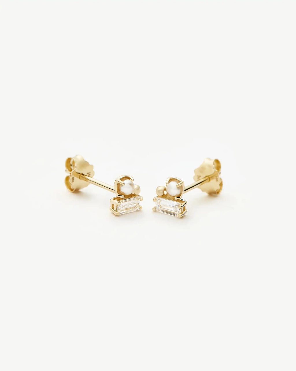 Solid Gold Diamond Pearl Stud Earrings | 9ct Solid Gold/Pearl