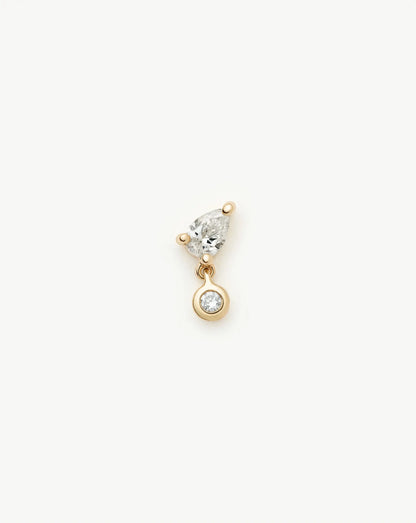 Solid Gold Pear Diamond Charm Flat Back Stud Earring | 9ct Solid Gold