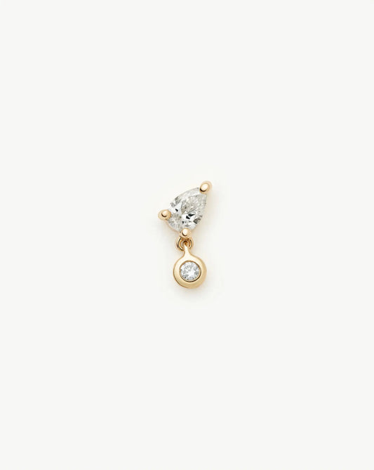 Solid Gold Pear Diamond Charm Flat Back Stud Earring | 9ct Solid Gold