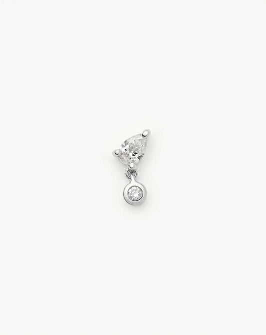 Solid Gold Pear Diamond Charm Flat Back Stud Earring | 9ct Solid White Gold