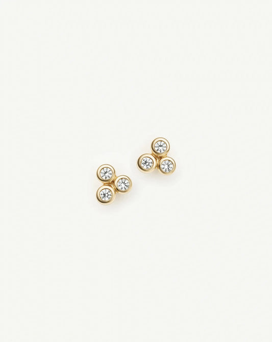 Solid Gold Sapphire Trio Stud Earrings | 9ct Solid Yellow Gold/Cubic Zirconia
