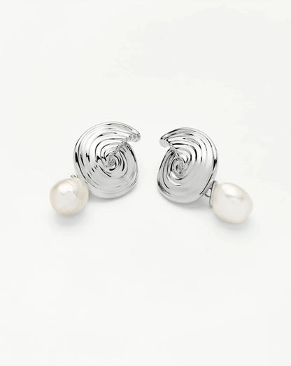 Spiral Detachable Pearl Drop Earrings | Silver Plated