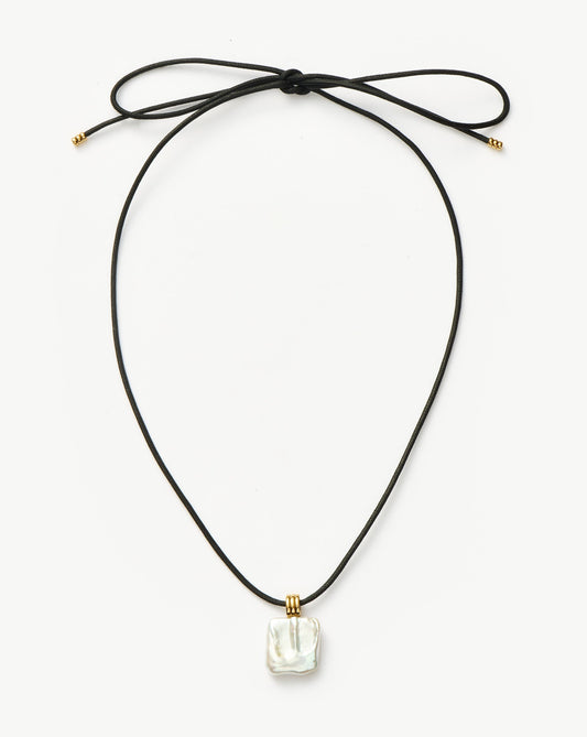 Square Pearl Pendant Cord Necklace | 18ct Gold Vermeil/Pearl