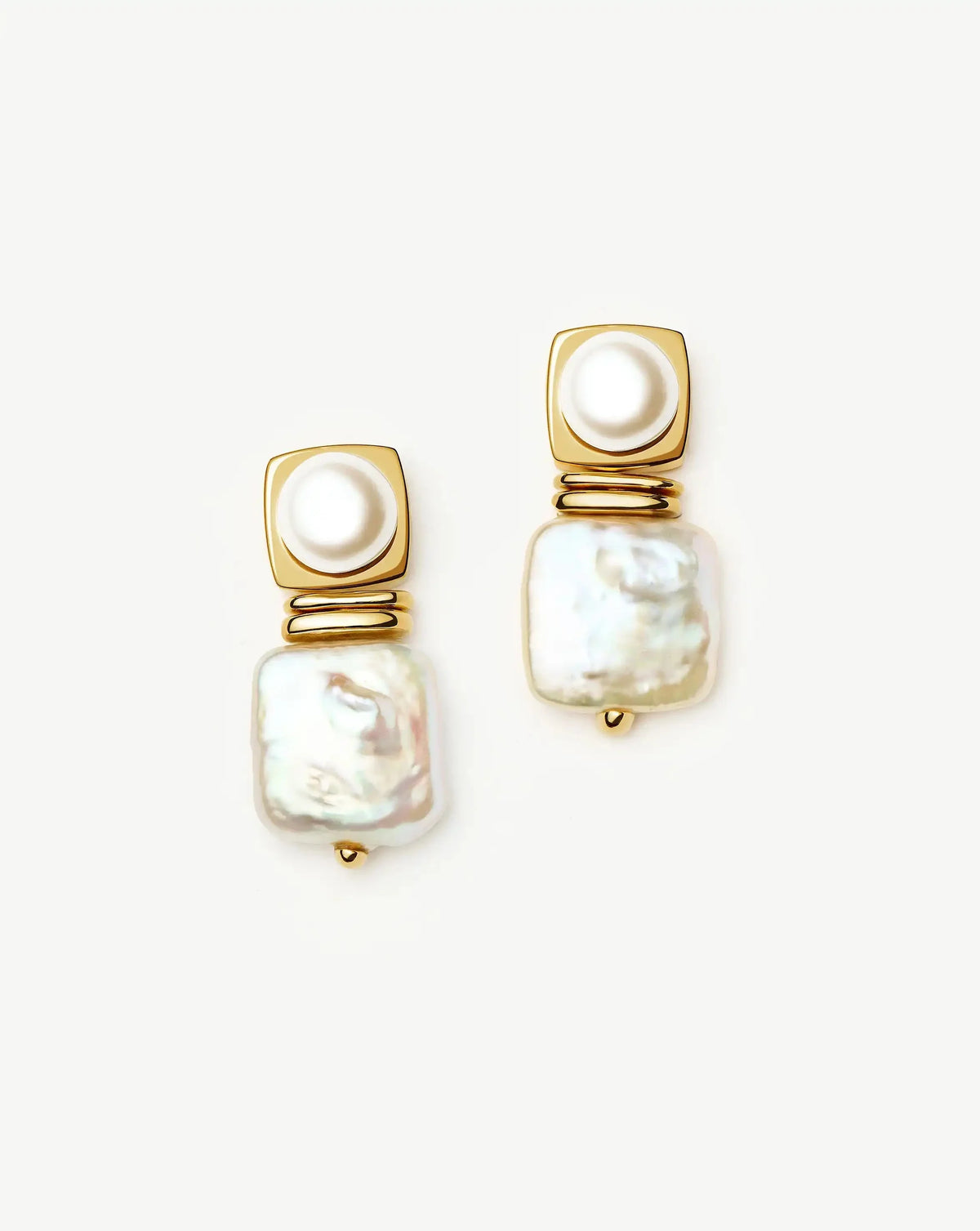 Square Pearl Small Stud Earrings | 18ct Gold Plated