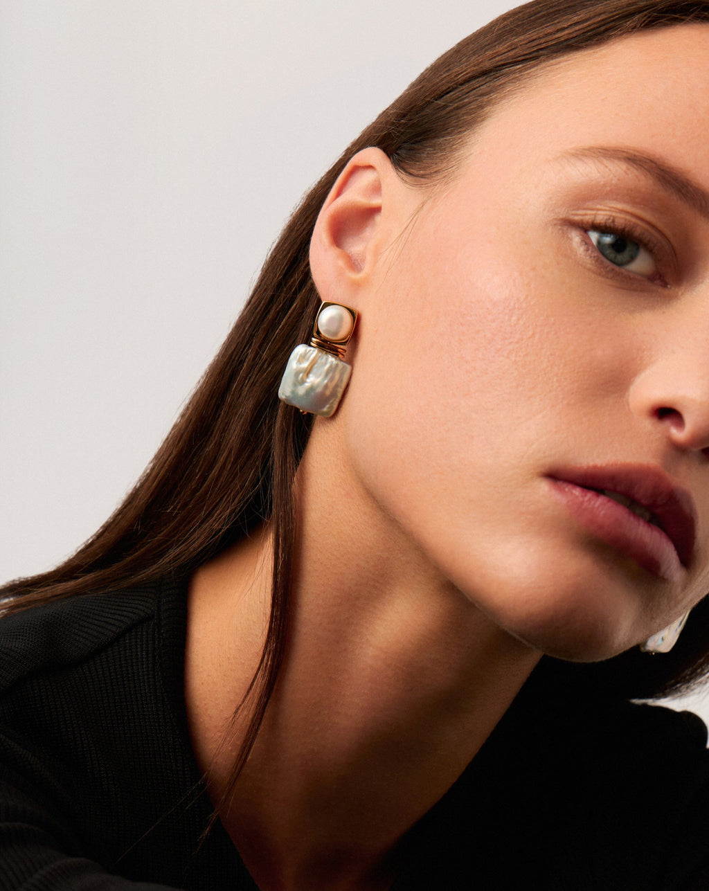 Square Pearl Statement Earrings | 18ct Gold Plated/Pearl
